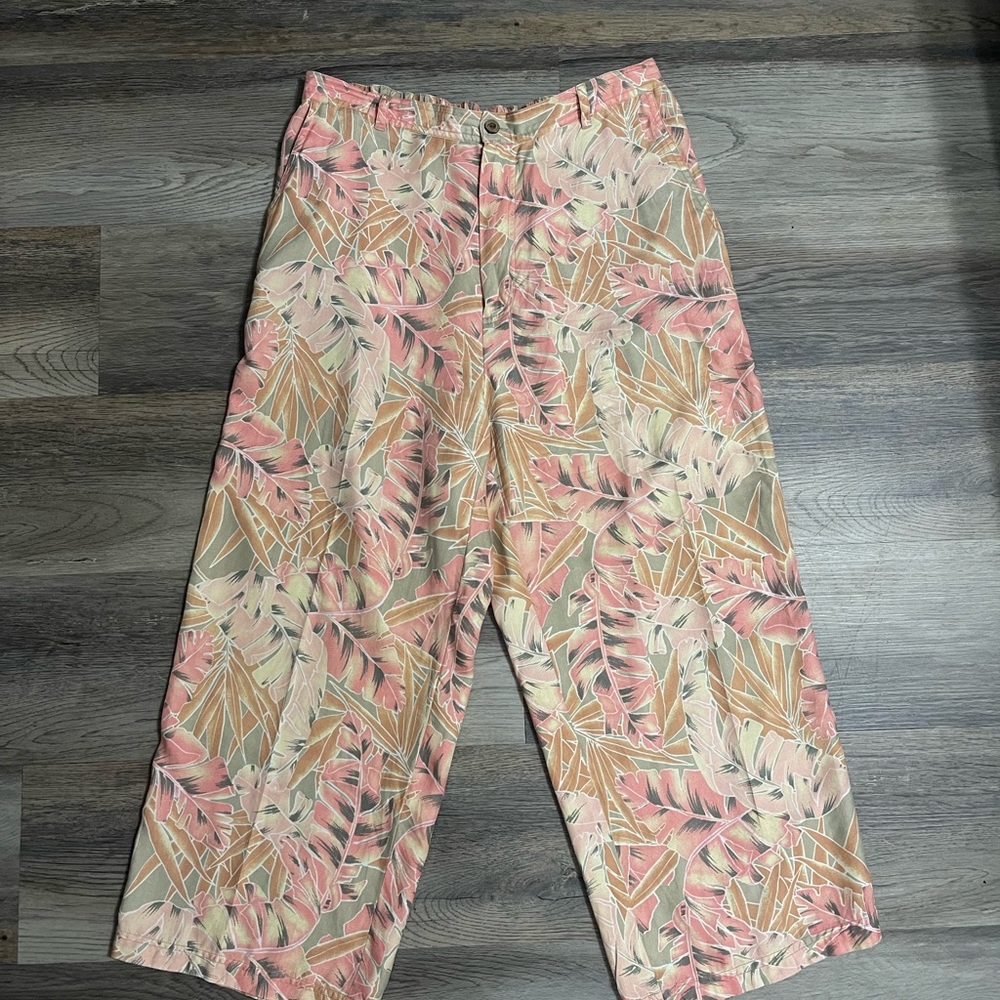 Lani Pink and Cream Tropical Print Trousers Size 12